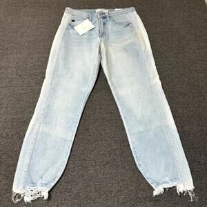 KanCan Straight Leg Jeans Womens 5/26 Blue Denim Light Wash Raw Hem High Rise